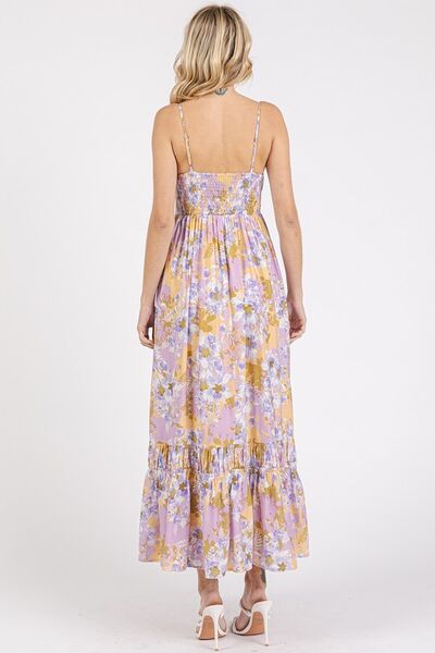 Mittoshop Geblümtes Maxikleid mit gesmoktem Rücken und Rüschensaum