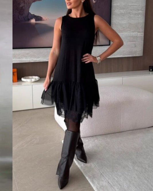 Robe en maille et dentelle sans manches Maillard