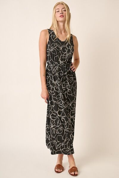 Ärmelloses V-Ausschnitt-Kleid mit seitlichem Schlitz und Blumenmuster von Mittoshop