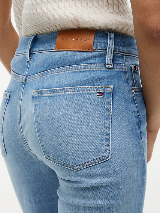 Whiskered Mid Rise Flared Jeans