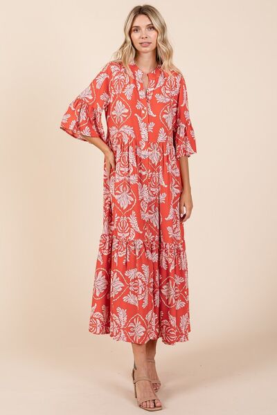 Mittoshop Mehrlagiges Rüschenkleid mit abstraktem Blättermuster