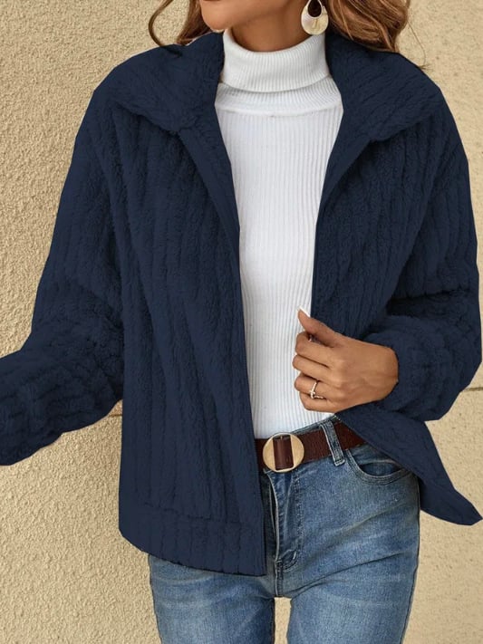 Legere Reißverschlussjacke mit Revers aus warmem Plüschfleece