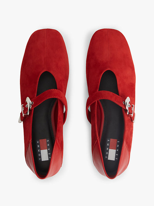 Suede Buckle Square Toe Ballerinas