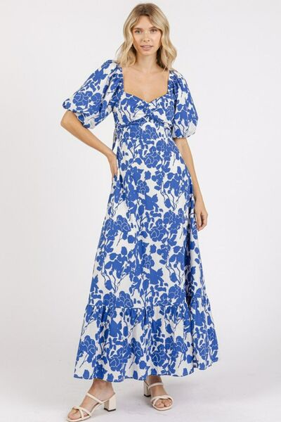 Robe à manches bouffantes, encolure en cœur, imprimé floral et découpes au dos Mittoshop
