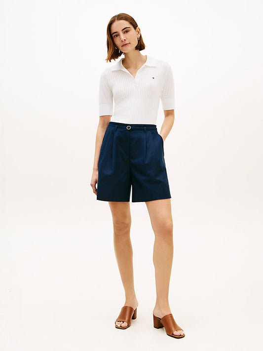Pointelle Short Sleeve Polo Jumper