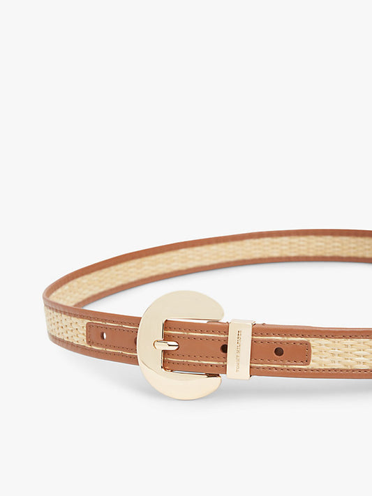 Raffia Oval Buckle Leather Belt
