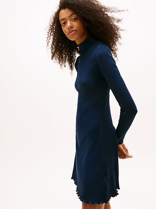 Ruffle Trim Ribbed Slim Mini Dress