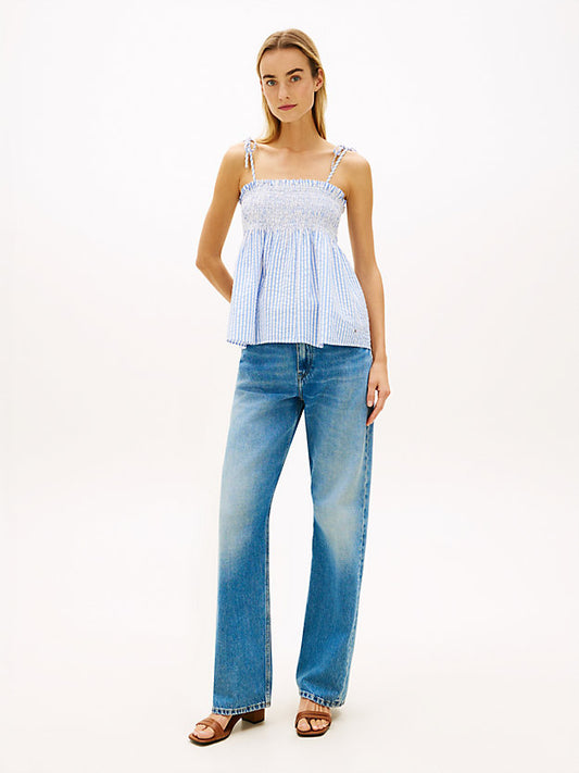 Seersucker Smock Spaghetti Strap Top