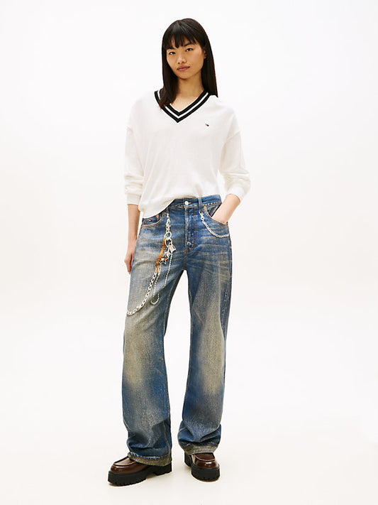Relaxed Tipped V-Neck Jumper