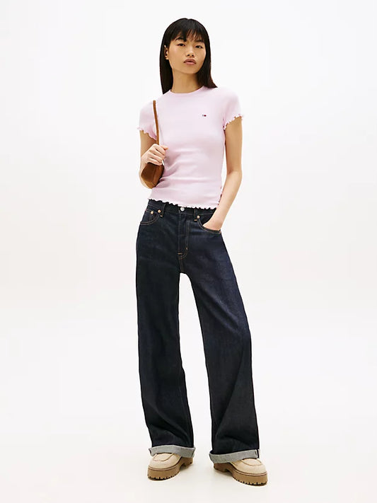 Ruffle Trim Ribbed T-Shirt