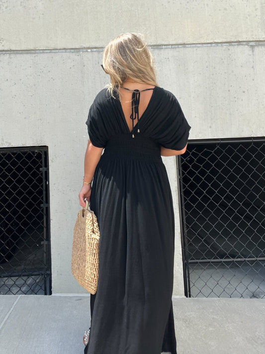 Kleid mit V-Ausschnitt, Schlitz und geraffter Taille (2 kaufen, kostenloser Versand)
