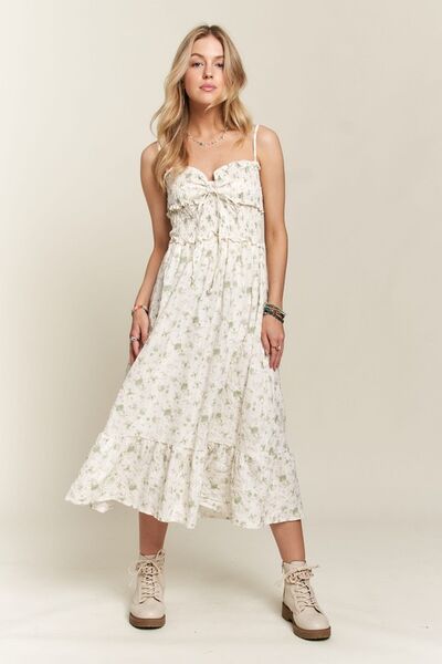 Robe Caraco Adora à Col Coeur et Imprimé Floral Froncé