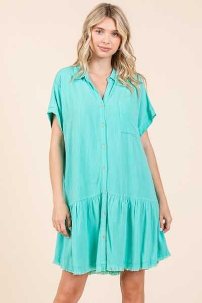 Mittoshop Leinenmischung geknöpftes Hemdblusenkleid