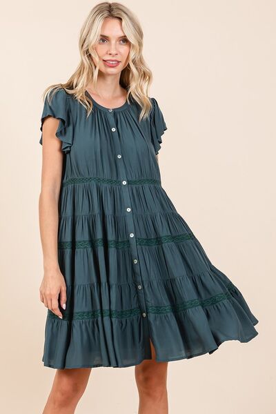 Mittoshop Spitzenbesatz, Rüschen, geknöpftes Stufenkleid