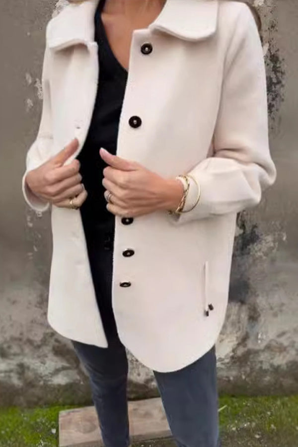 Manteau décontracté pour femme à col rabattu avec boutons, couleur unie