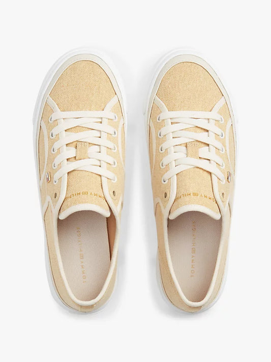 Contrast Piping Canvas Platform Trainers