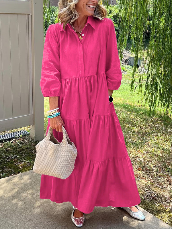 LIQUIDATION 🔥 Robe ample en coton et lin à revers - Sans taxe
