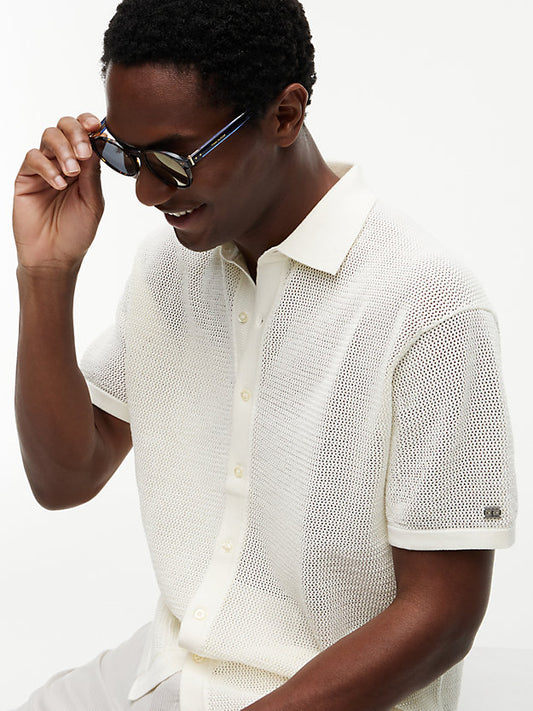 New York Label Relaxed Fit Waffle Knit Shirt