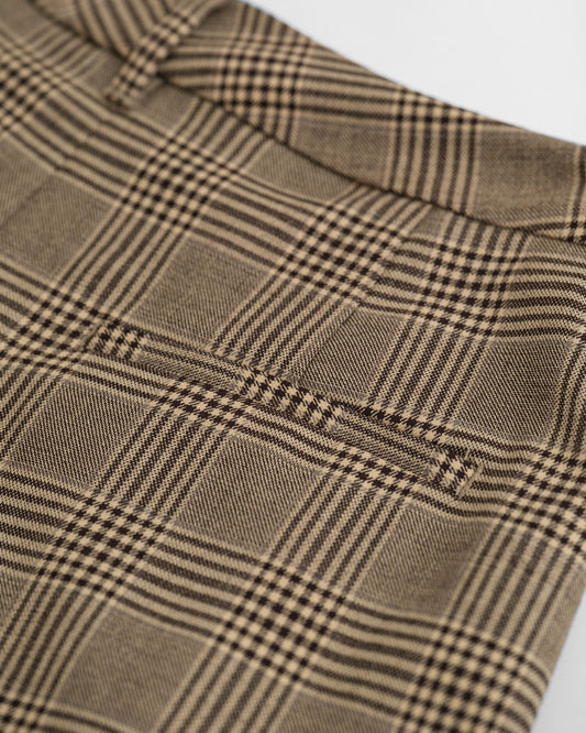 Checked Pleated Wool Blend Pants