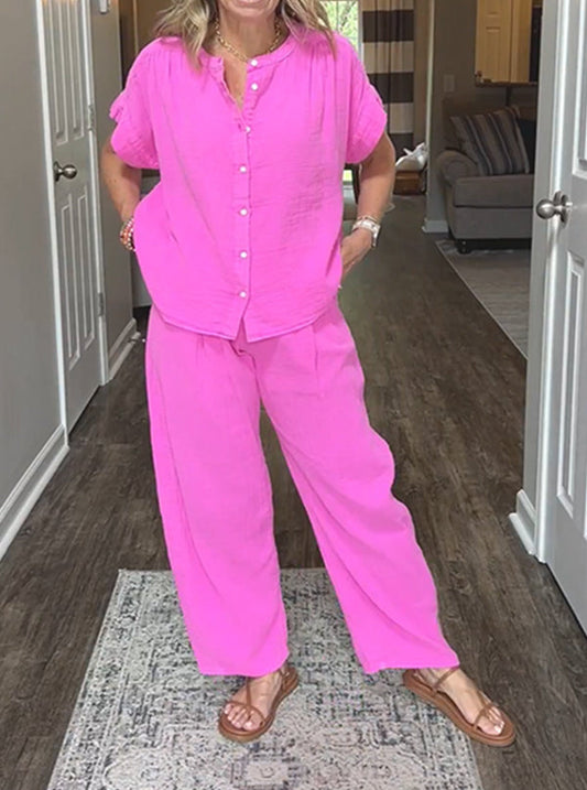 ⏰ LETZTER TAG 50% SPAREN 💥 Damen Baumwoll-Leinen Casual unifarbenes 2-teiliges Set