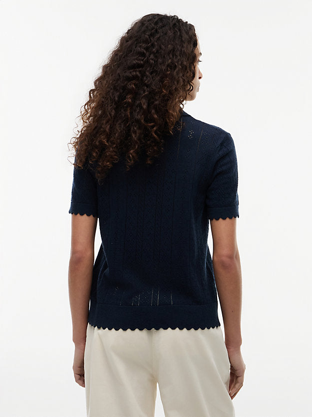 Pointelle Flag Short Sleeve Polo Jumper