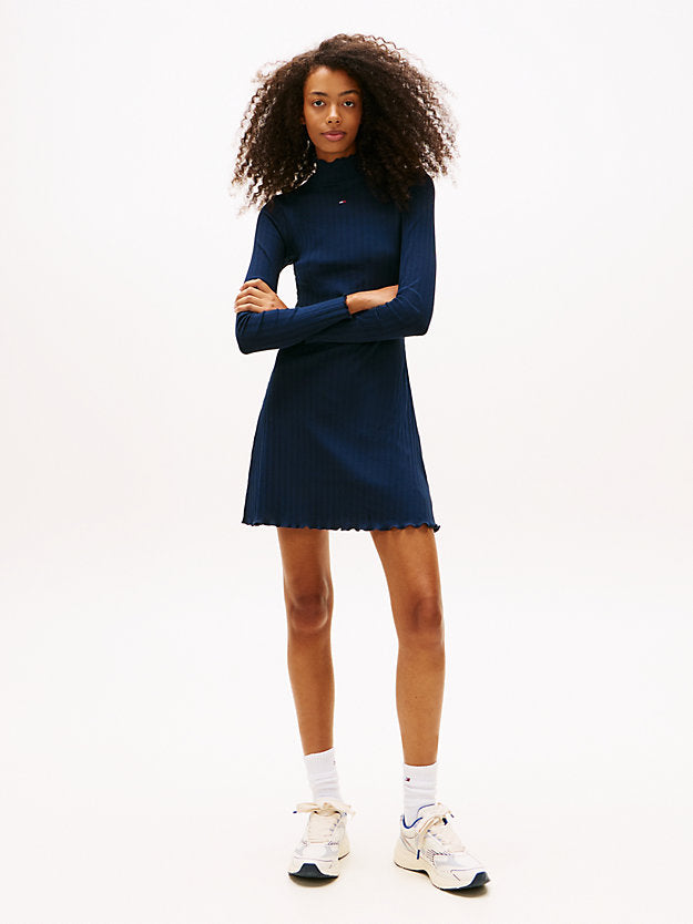 Ruffle Trim Ribbed Slim Mini Dress