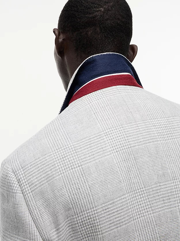 Prince Of Wales Check Regular Fit Linen Blend Blazer