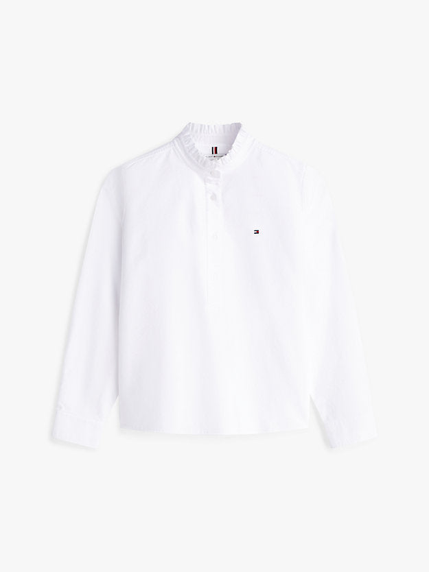 Relaxed Fit Ruffle Collar Oxford Shirt