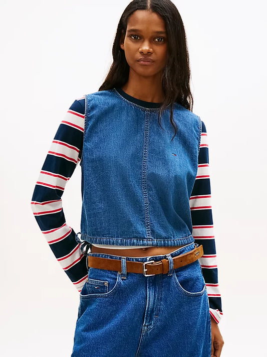 Chambray Denim Side Tie Sleeveless Blouse