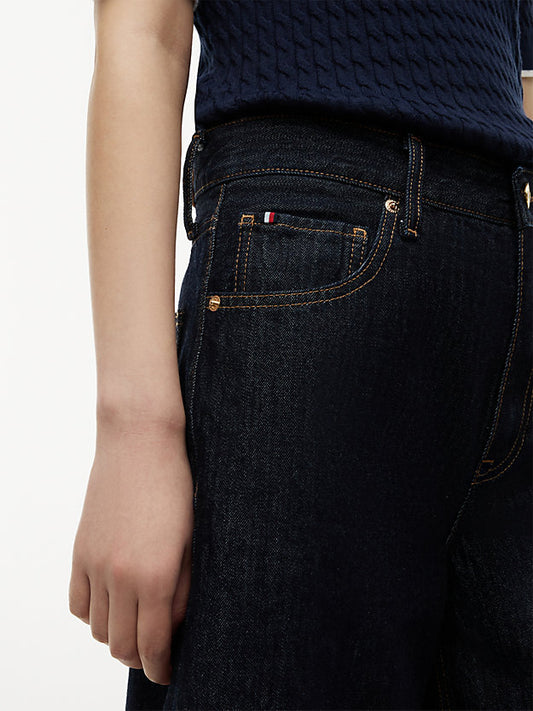 High Rise Straight Denim Bermuda Shorts