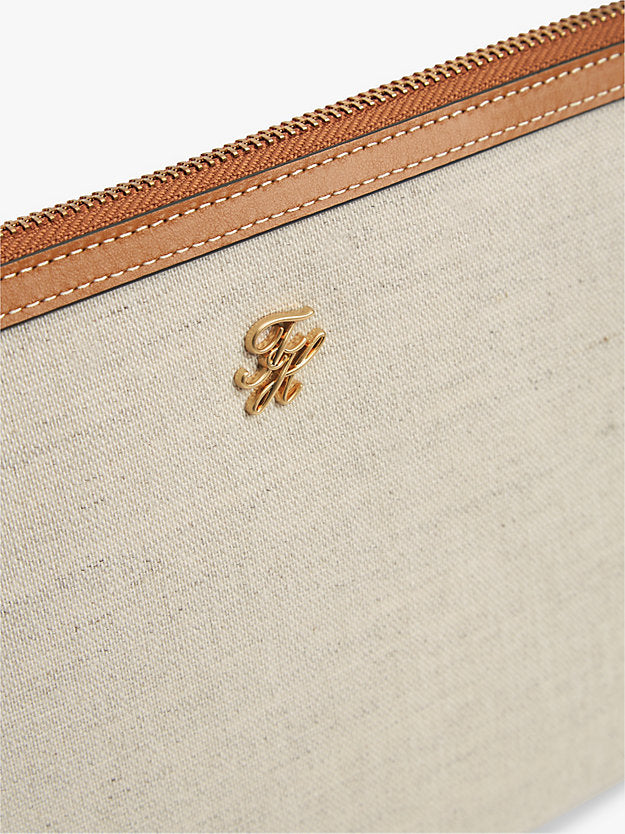 Logo Leather Trim Canvas Pouch