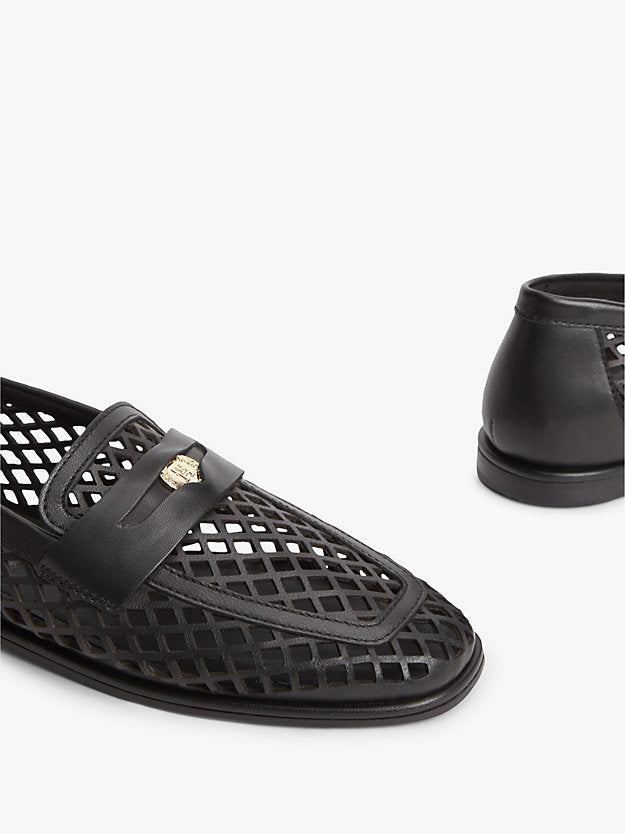 Cutout Leather Penny Loafers