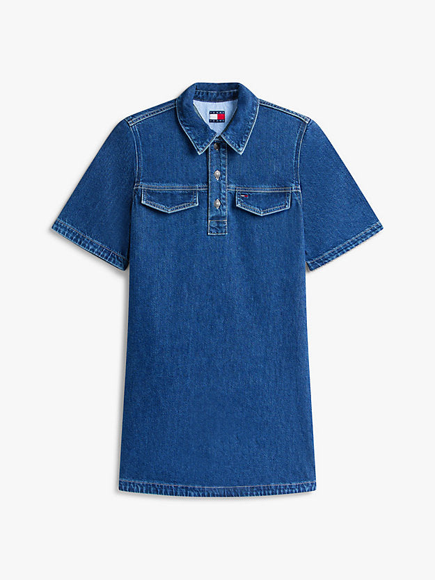 Mini Denim Short Sleeve Shift Dress