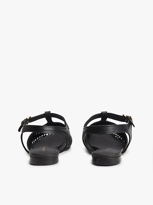 Cutout Leather T-Bar Buckle Sandals