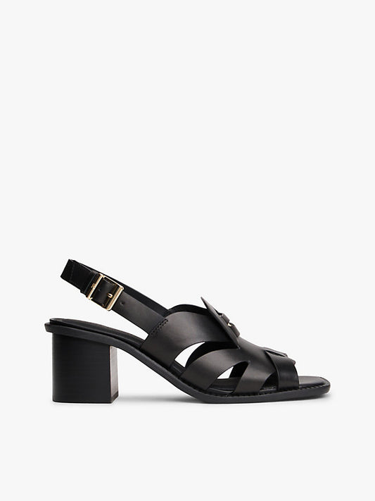 Leather Crest Block Heel Sandals