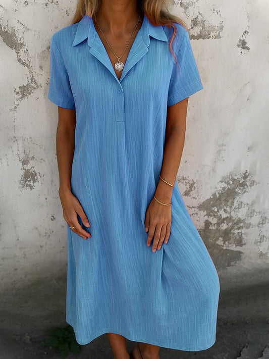 Damen schlichtes Kurzarm-Sommerkleid, Hemdkragen, täglich, Freizeit, Maxi A-Linien-Kleid (2 kaufen, kostenloser Versand)