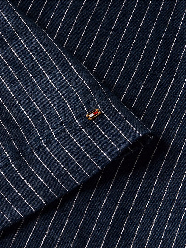 Gold-Tone Button Pinstripe Dress WiLinen