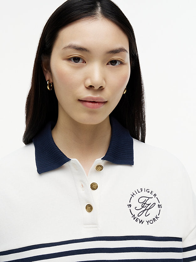 Gold-Tone Button Relaxed Polo Sweatshirt