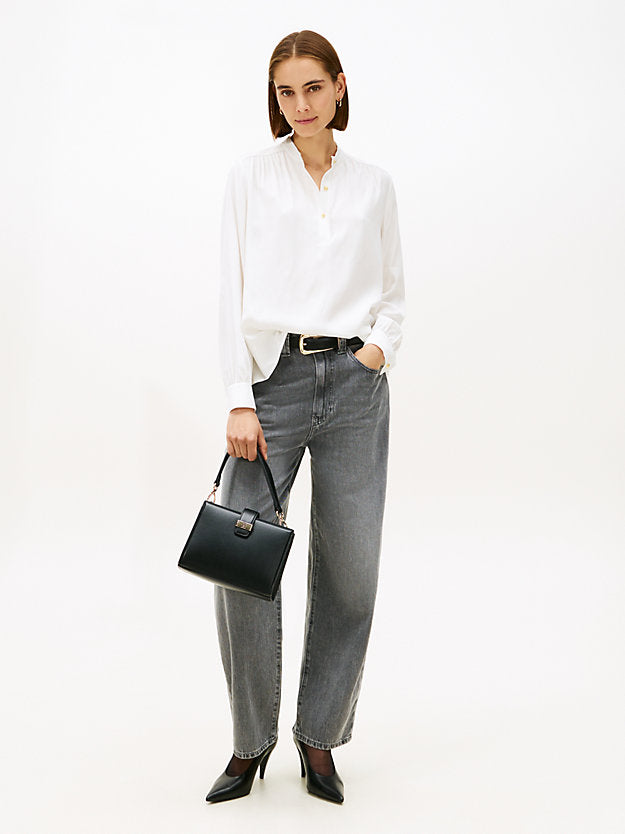 Gold-Tone Button Relaxed Twill Blouse