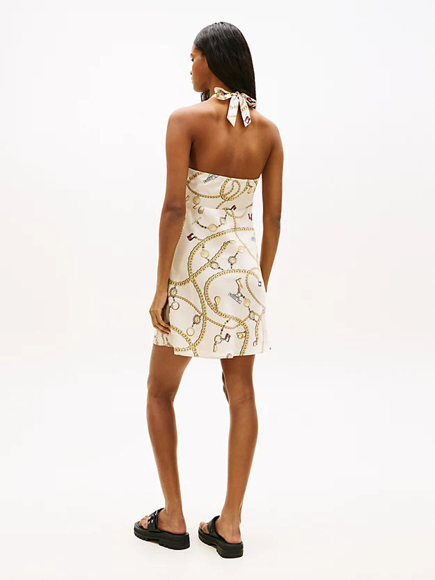 Chain Print Halterneck Slim Mini Dress