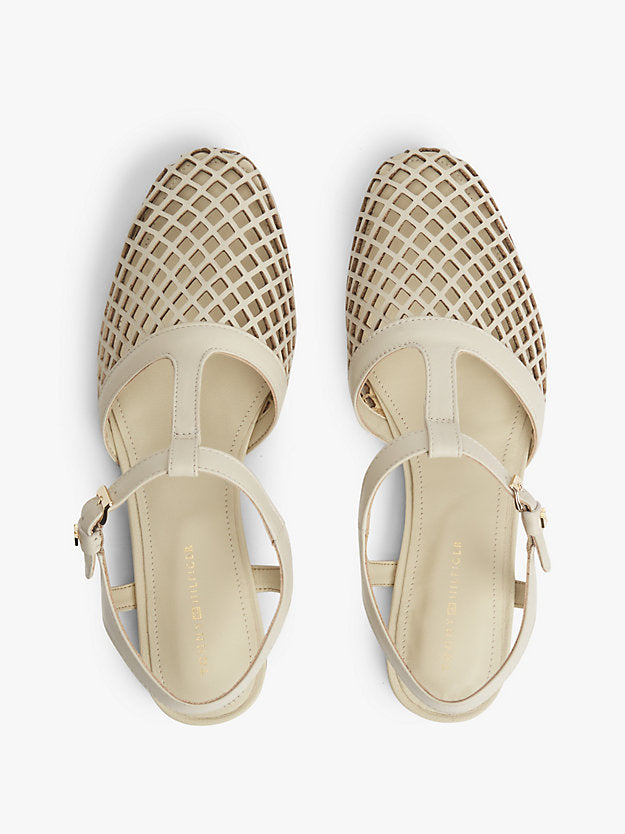 Cutout Leather T-Bar Buckle Sandals