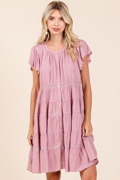 Mittoshop Spitzenbesatz, Rüschen, geknöpftes Stufenkleid