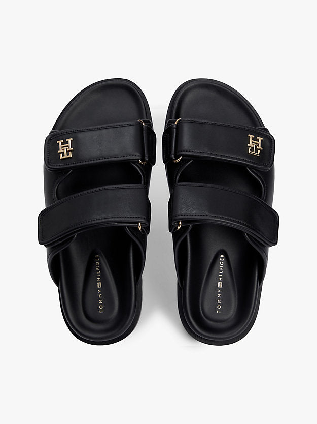 Leather Monogram Double Strap Sandals