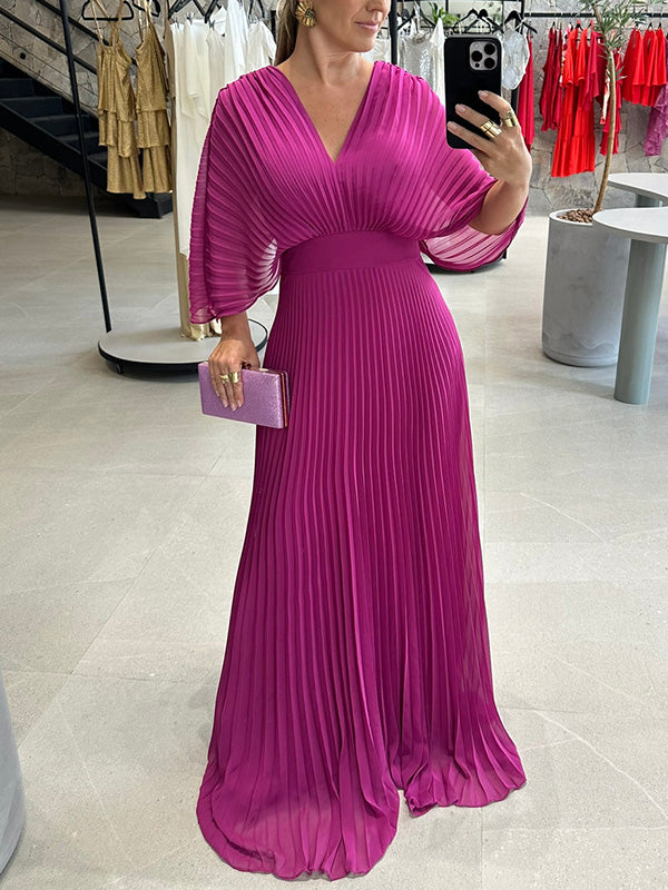 NOUVEAU🔥 Robe en mousseline à encolure en V avec fermeture éclair et manches chauve-souris à nouer dans le dos - Hors taxes