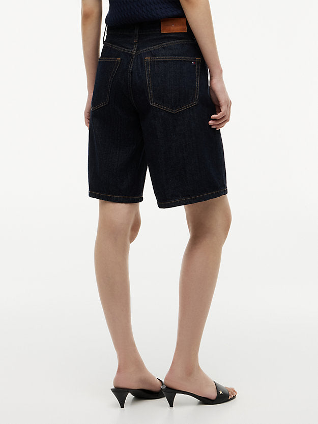 High Rise Straight Denim Bermuda Shorts