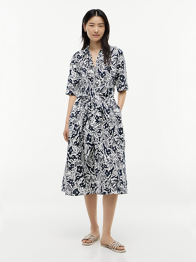 Linen Blend Knot Midi Shirt Dress