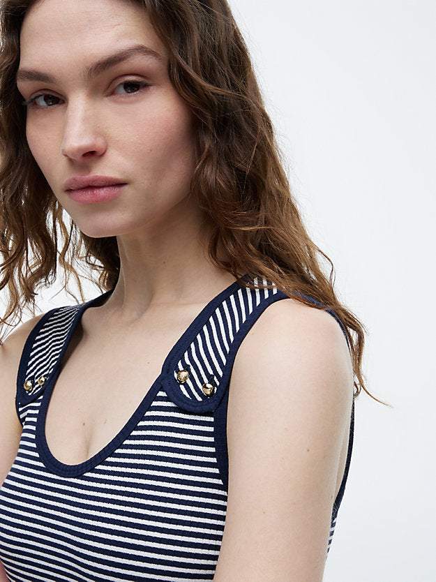 Gold-Tone Button Ribbed Tank Top