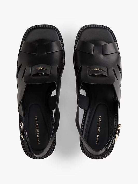 Leather Crest Block Heel Sandals