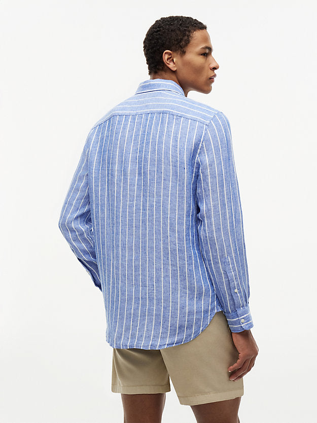Regular Fit Textured Stripe Pure Linen Shirt