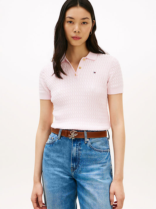 Cable Knit Short Sleeve Polo Jumper